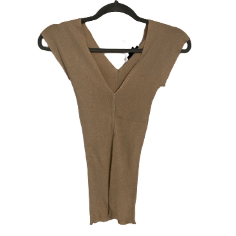 Donna Karan | Gold Metallic Sleeveless V Neck Stretch Fit Top Blouse